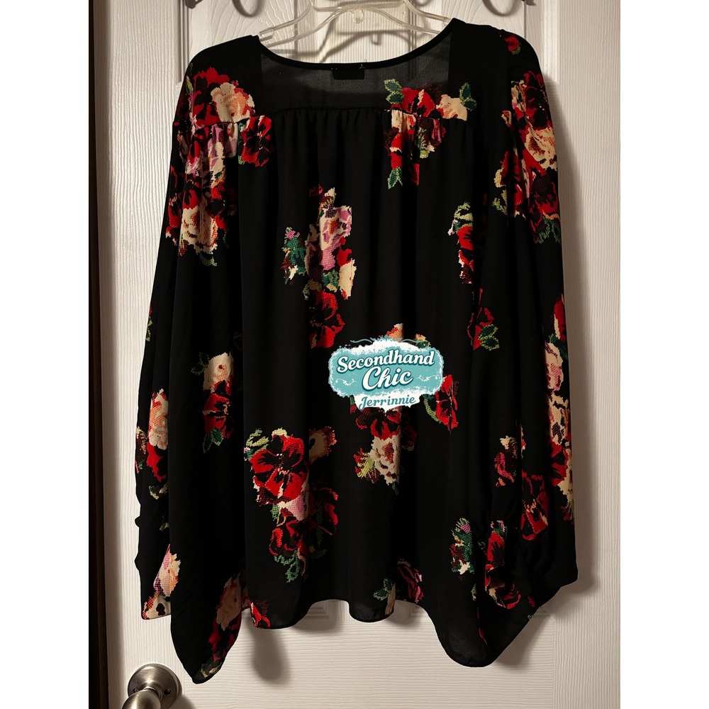 Tobi Floral Kimono Cardigan Black Red Rose Dolman Sleeve‎ Open Front Wrap Small - Picture 2 of 4
